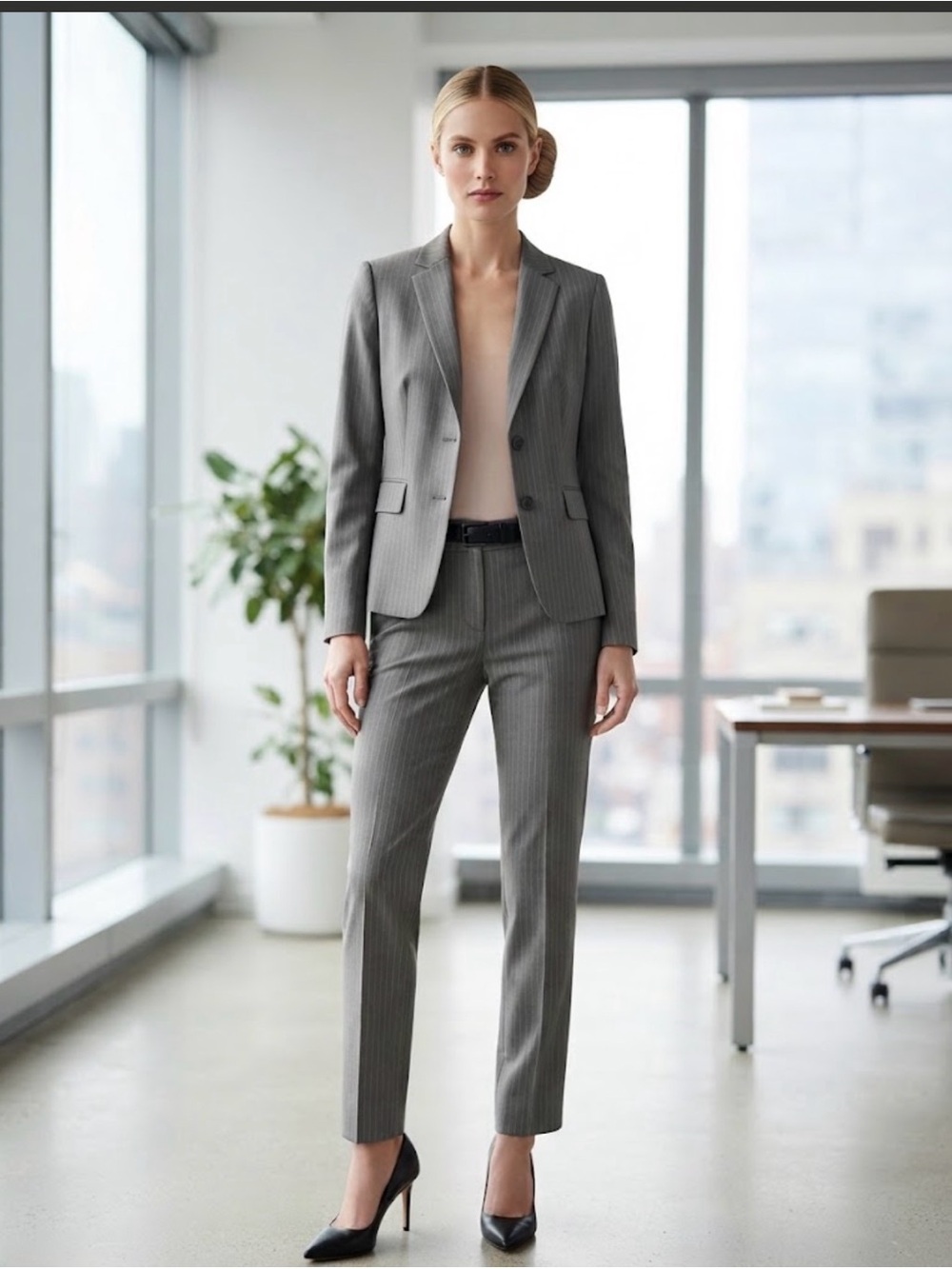 Bananas Republic Tailored baby blue and gray Pinstripe Suit